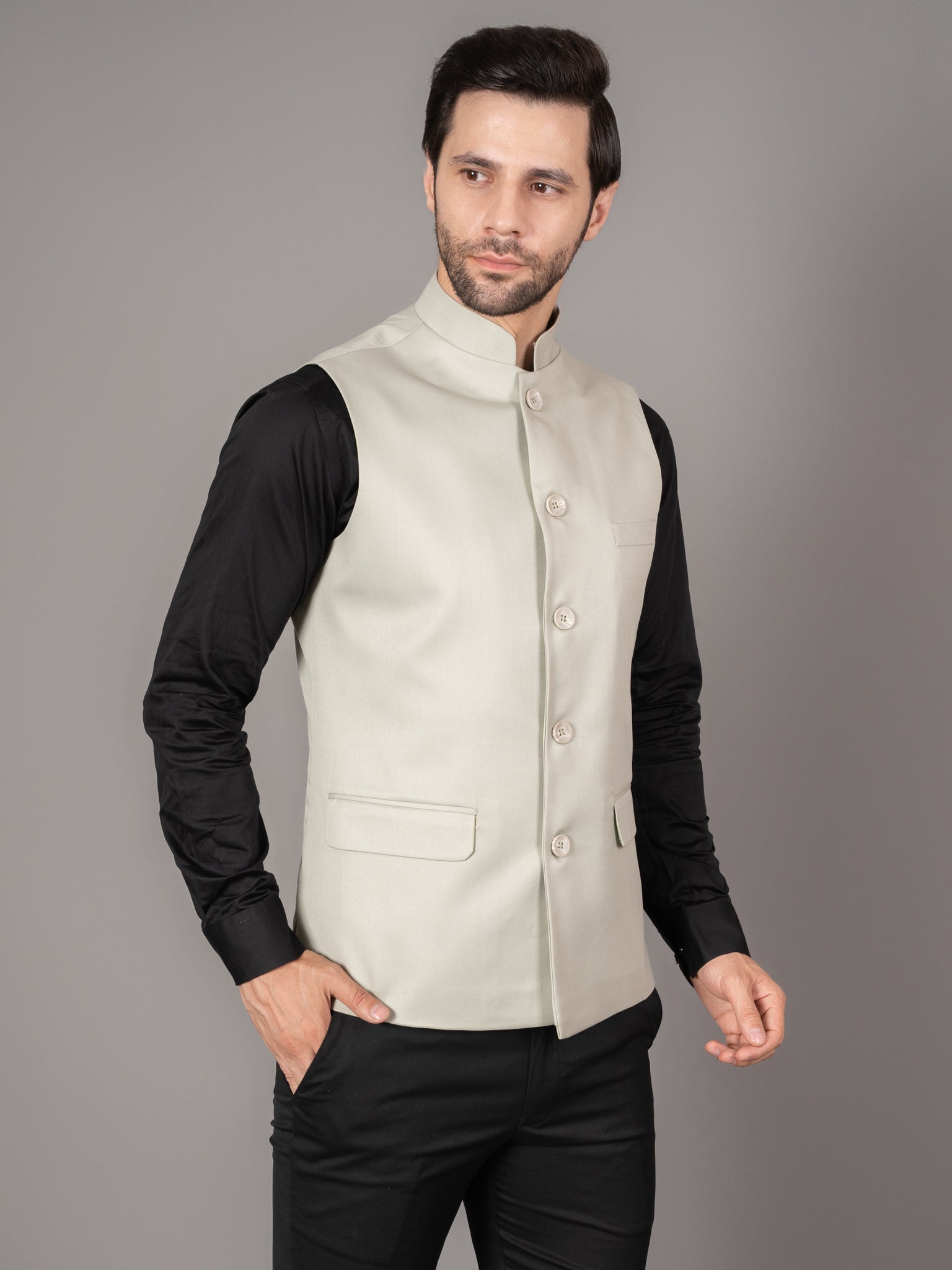 MEN'S SOLID NEHRU JACKETS ( LIGHT GREEN )