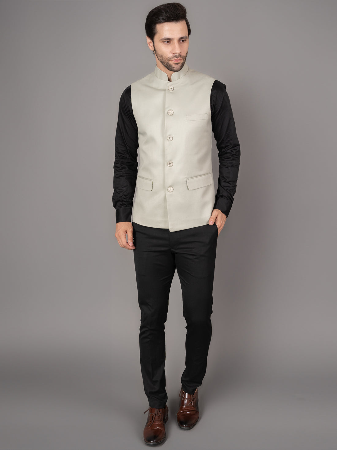 MEN'S SOLID NEHRU JACKETS ( LIGHT GREEN )