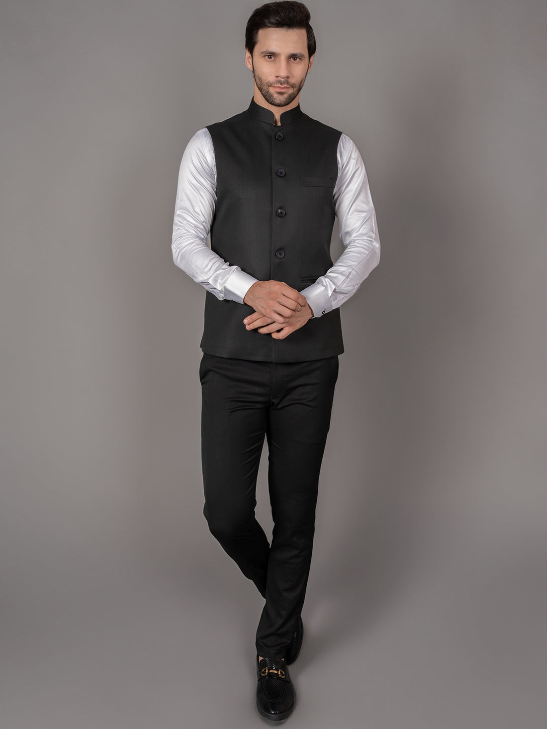 MEN'S SOLID NEHRU JACKETS ( BLACK )