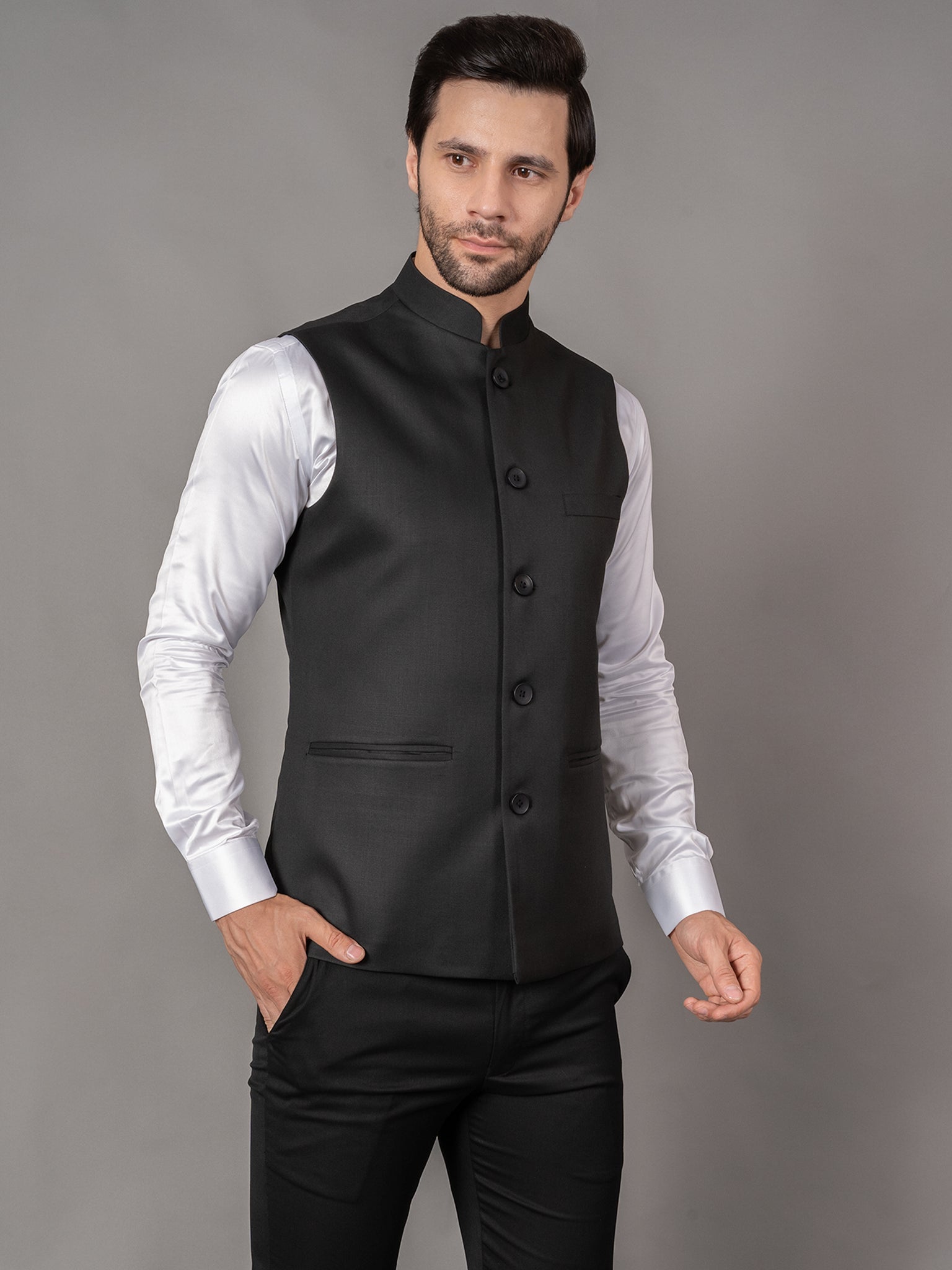 MEN'S SOLID NEHRU JACKETS ( BLACK )