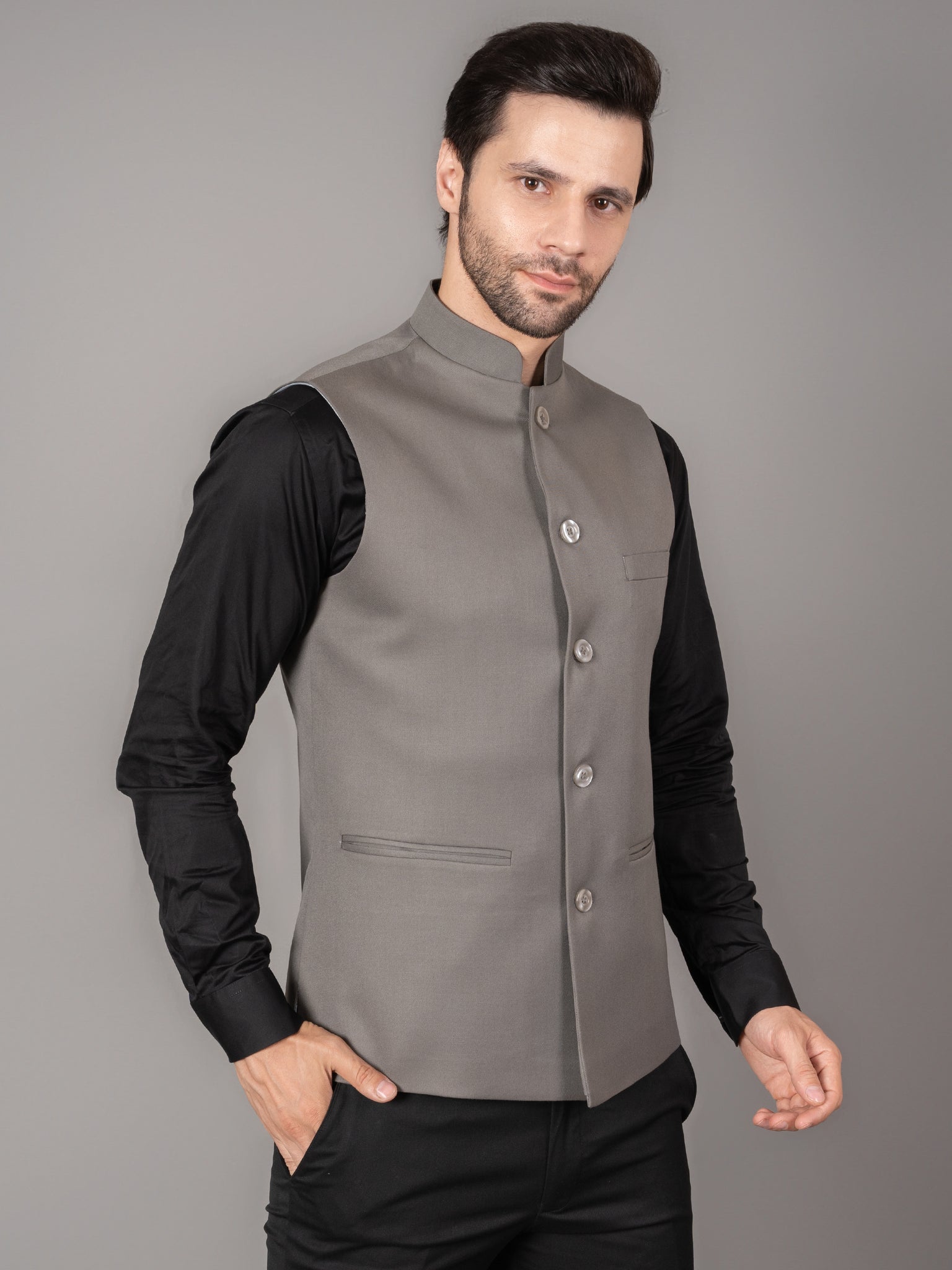 MEN'S SOLID NEHRU JACKETS ( LIGHT BROWN )