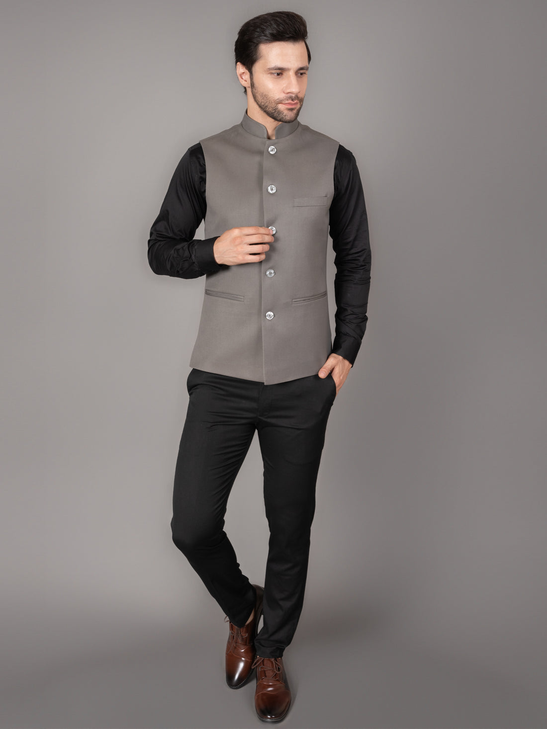 MEN'S SOLID NEHRU JACKETS ( LIGHT BROWN )