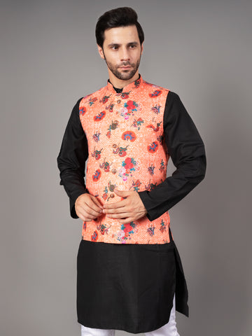 MEN'S PRINTED NEHRU JACKETS ( PEACH )