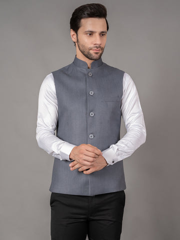 MEN'S SOLID NEHRU JACKETS ( SILVER GREY )