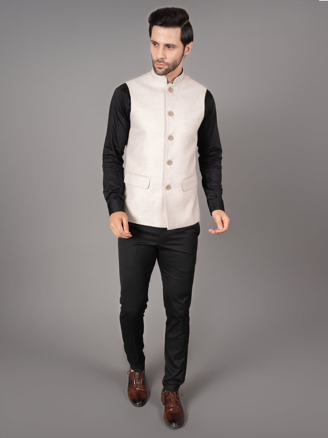 MEN'S SOLID NEHRU JACKETS ( CREAM )