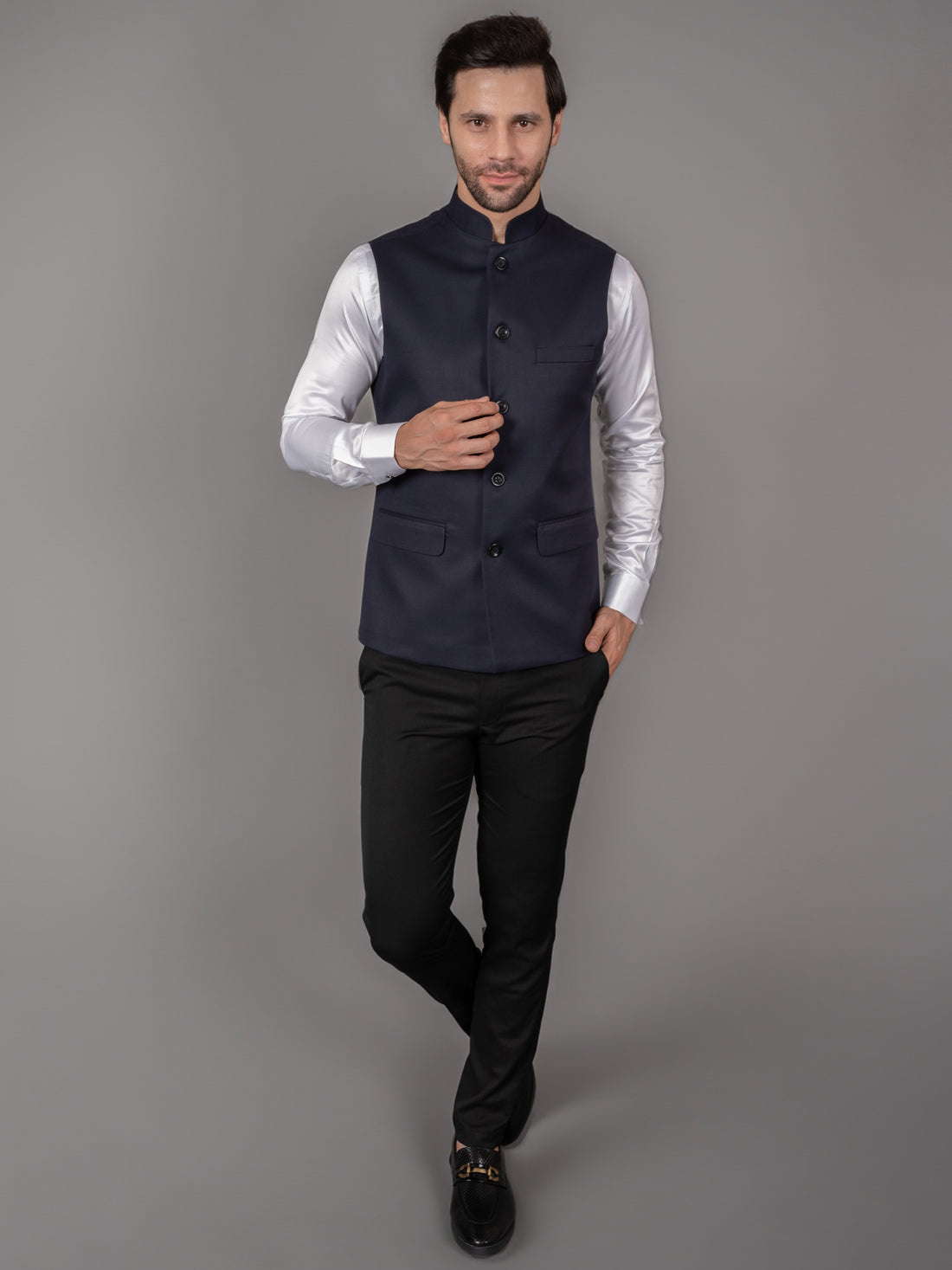 MEN'S SOLID NEHRU JACKETS ( NAVY BLUE )