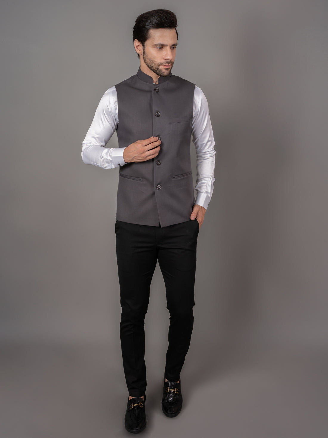 MEN'S SOLID NEHRU JACKETS ( DARK GREY )