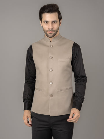 MEN'S SOLID NEHRU JACKETS ( LIGHT BROWN )