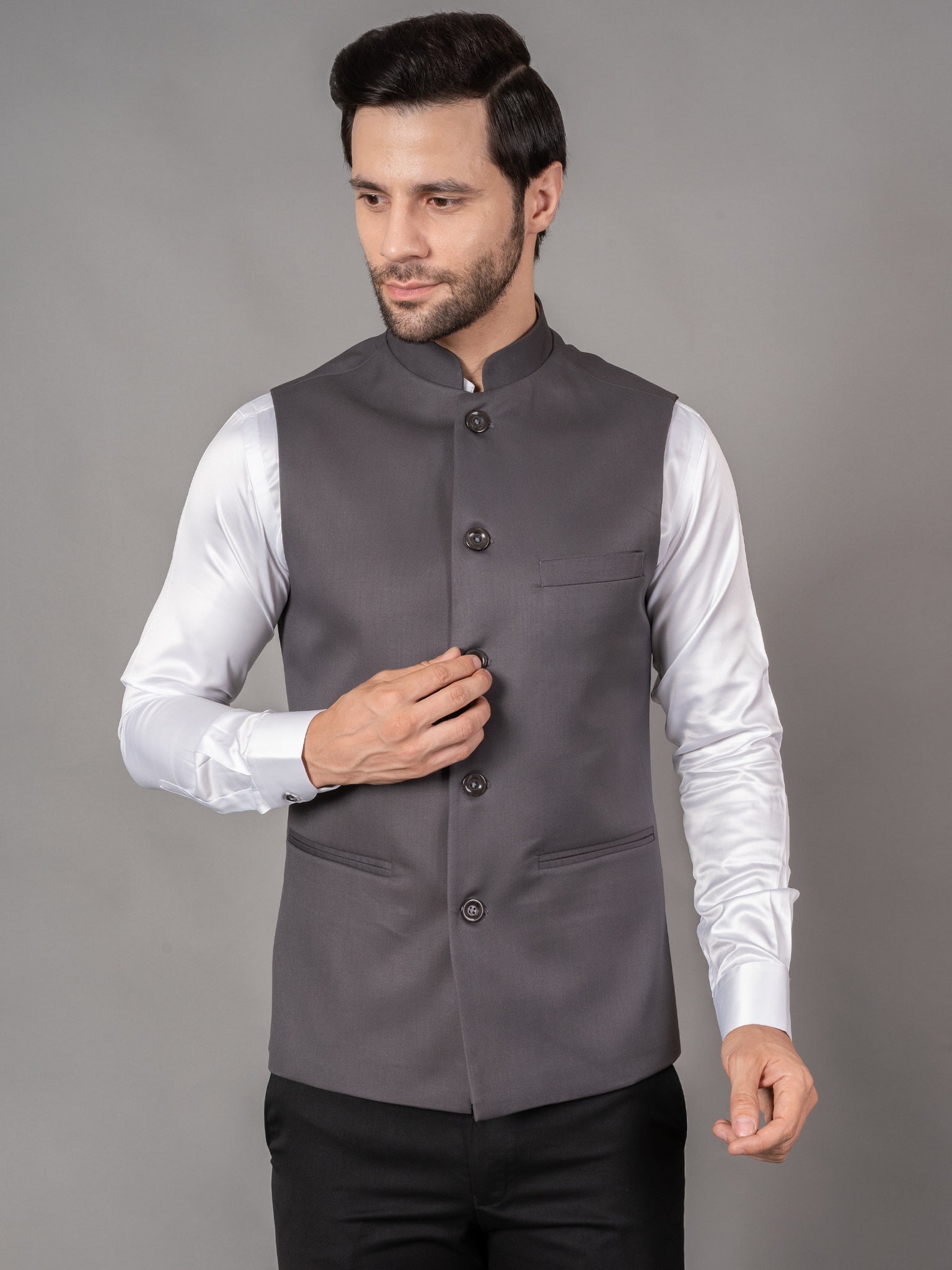 MEN'S SOLID NEHRU JACKETS ( DARK GREY )