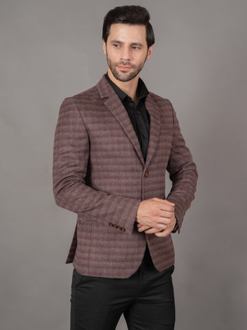 SINGLE BREASTED TWEED BLAZER ( MAROON )