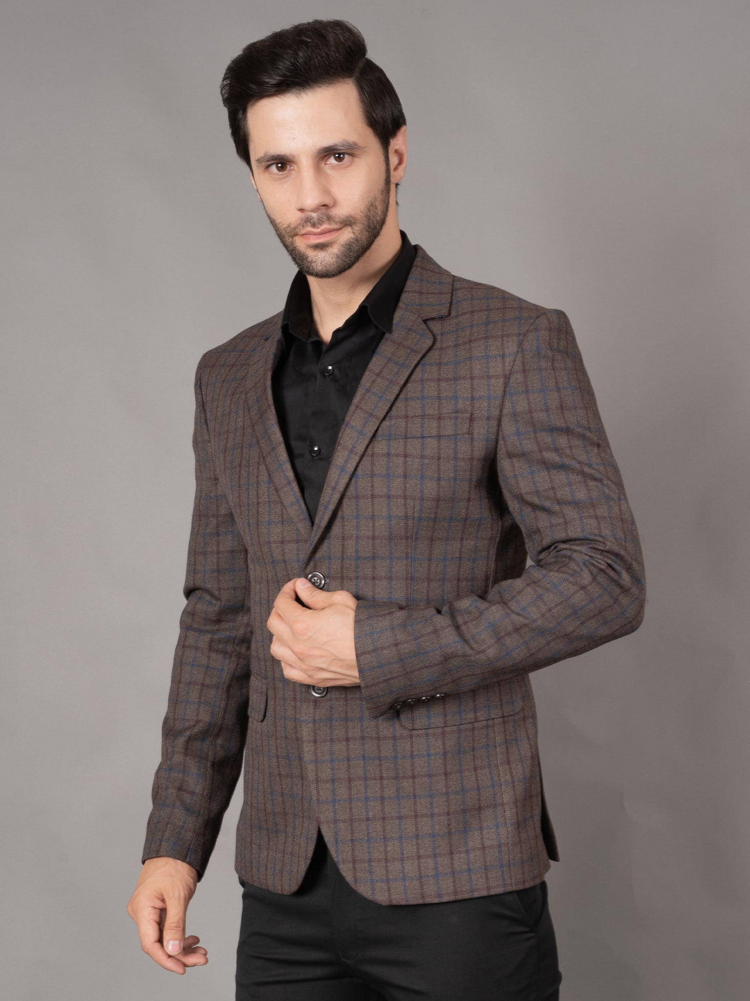 SINGLE BREASTED TWEED BLAZER ( BROWN )