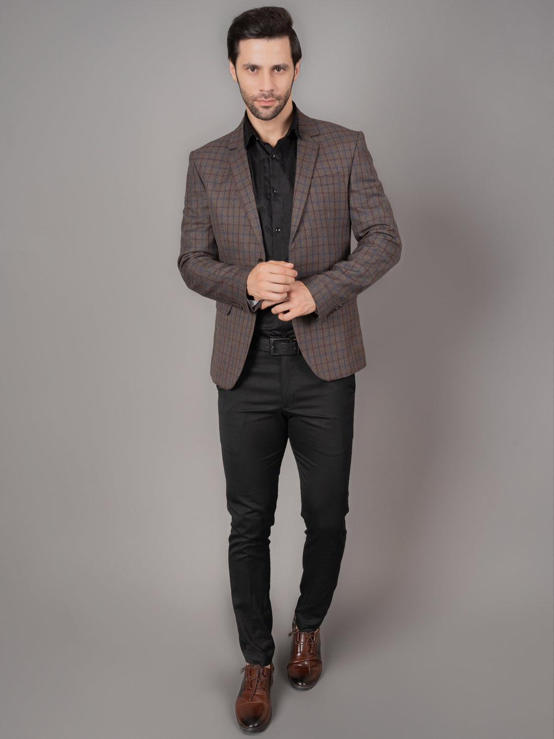 SINGLE BREASTED TWEED BLAZER ( BROWN )