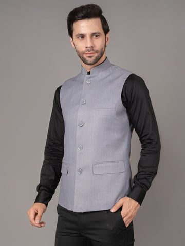 MEN'S SOLID NEHRU JACKETS ( GREY )