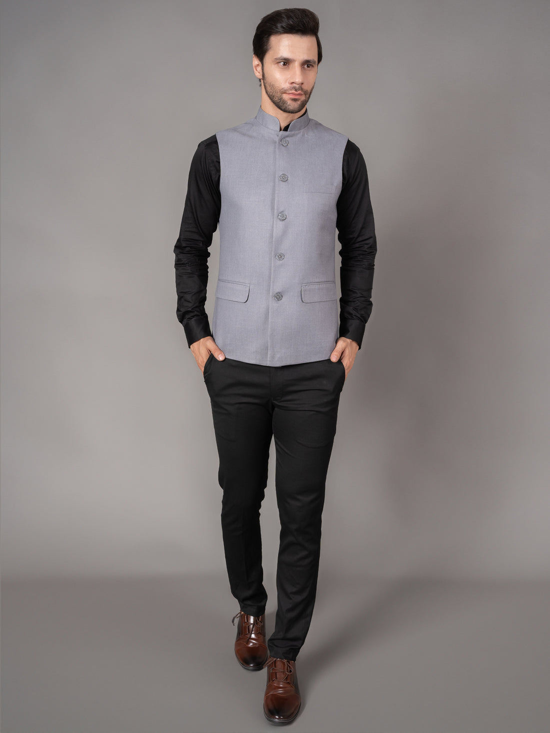 MEN'S SOLID NEHRU JACKETS ( GREY )