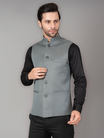 MEN'S SOLID NEHRU JACKETS ( GREEN )