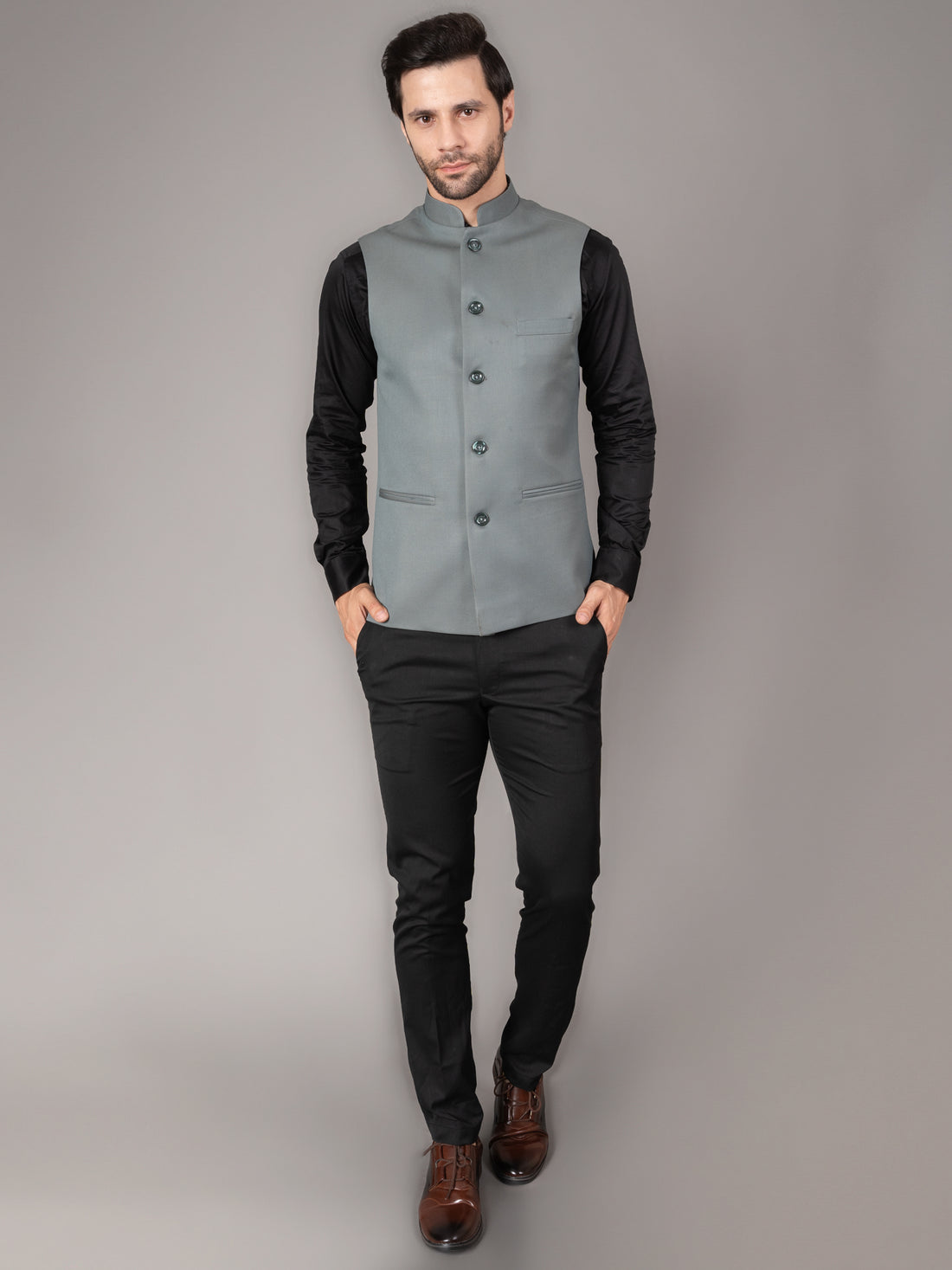 MEN'S SOLID NEHRU JACKETS ( GREEN )