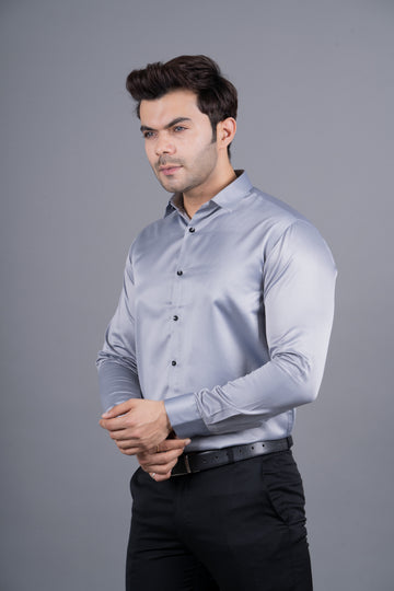 MEN'S SOLID SATIN SHIRT ( GREY )