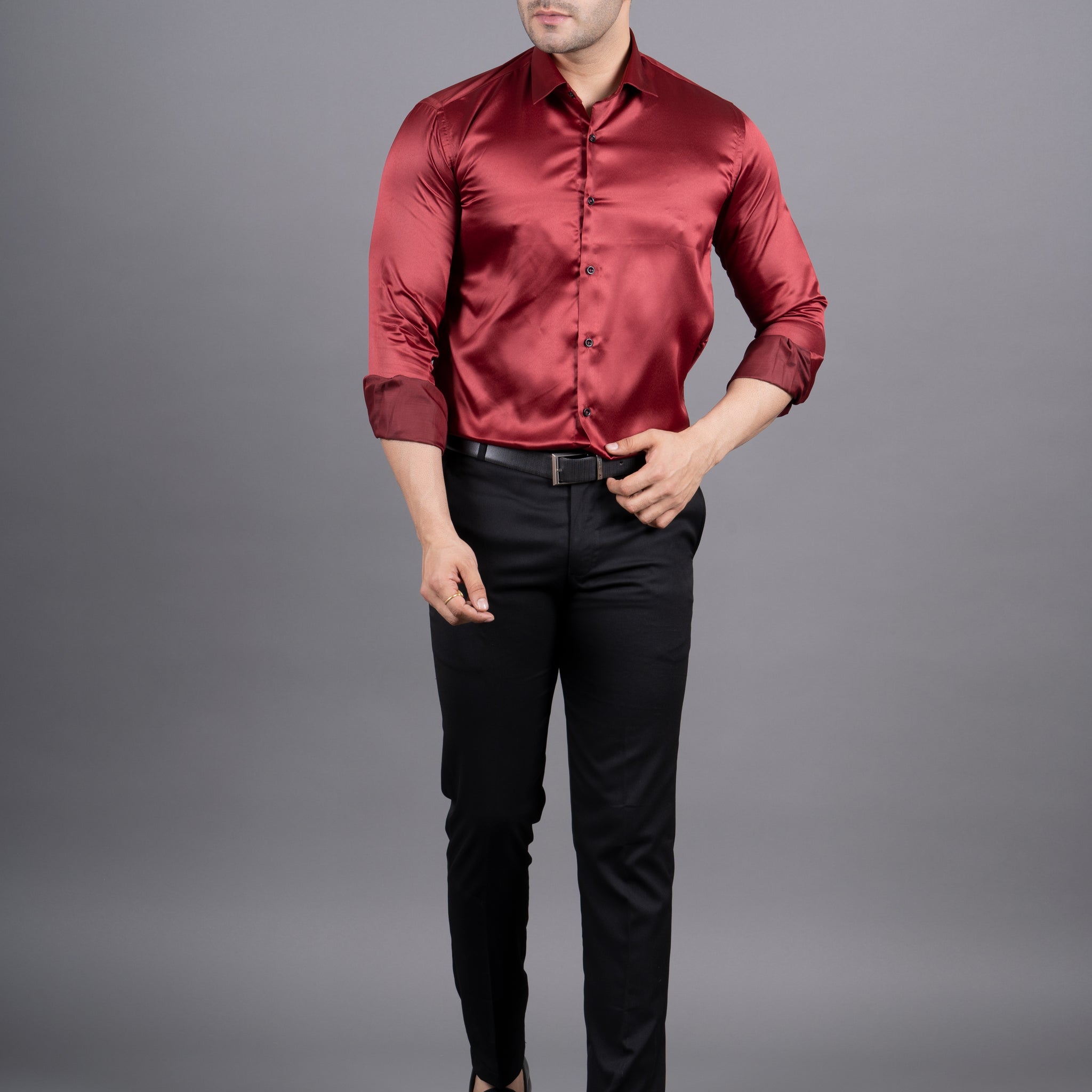 MEN'S SOLID SATIN SHIRT ( RED )