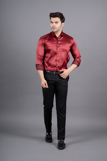 MEN'S SOLID SATIN SHIRT ( RED )