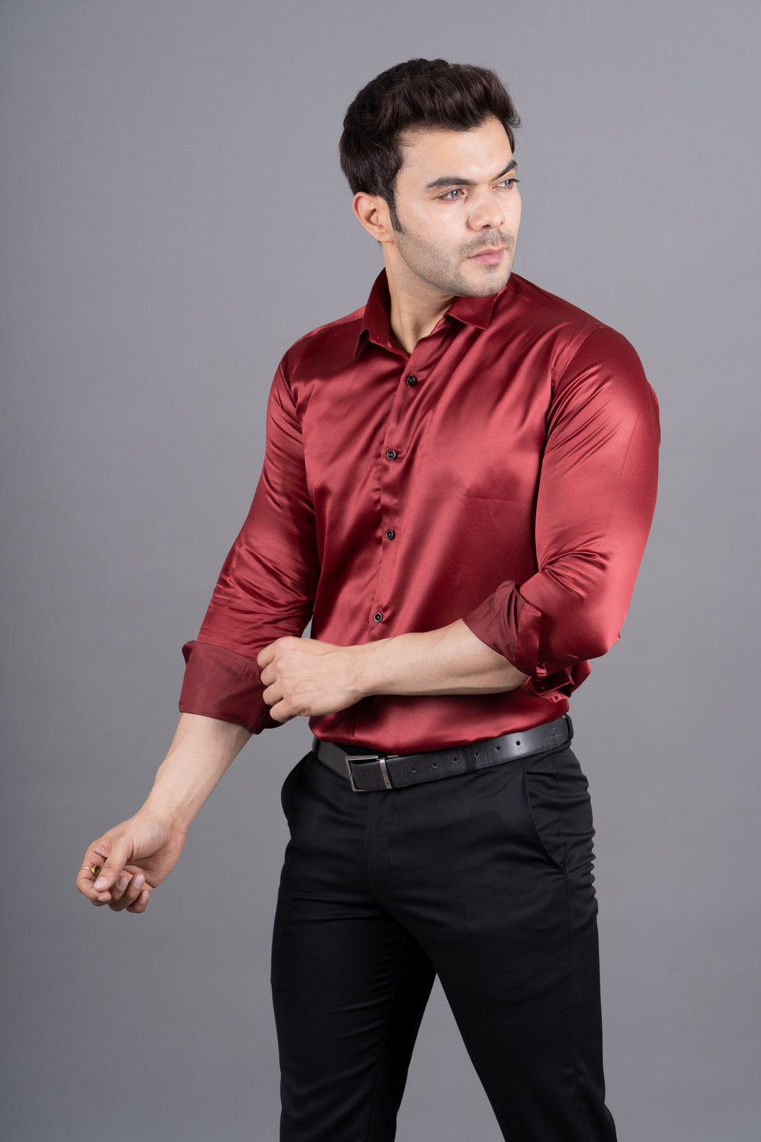 MEN'S SOLID SATIN SHIRT ( RED )