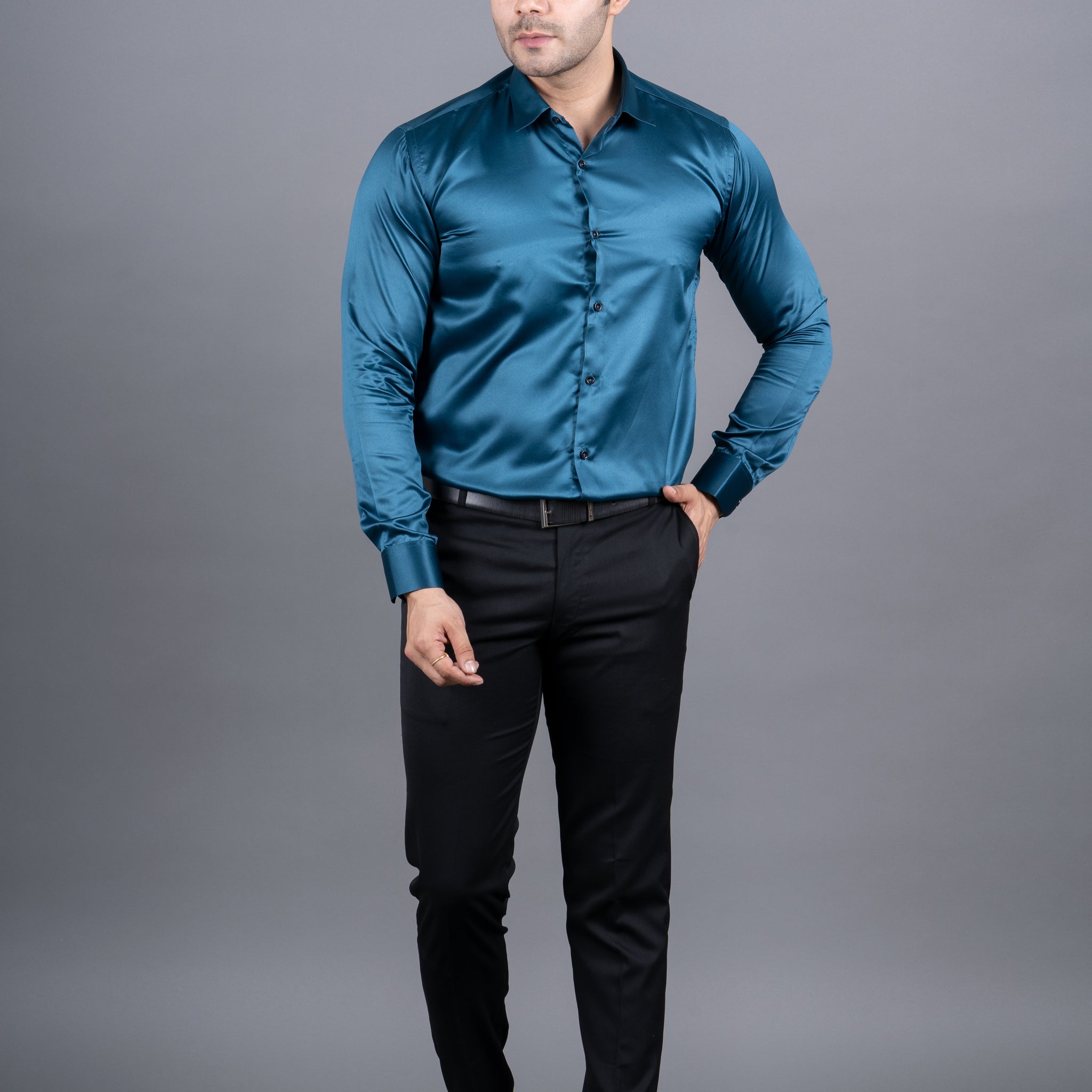 MEN'S SOLID SATIN SHIRT ( ROYAL BLUE)