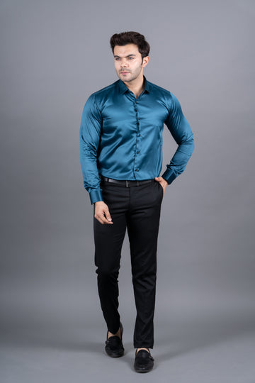 MEN'S SOLID SATIN SHIRT ( ROYAL BLUE)