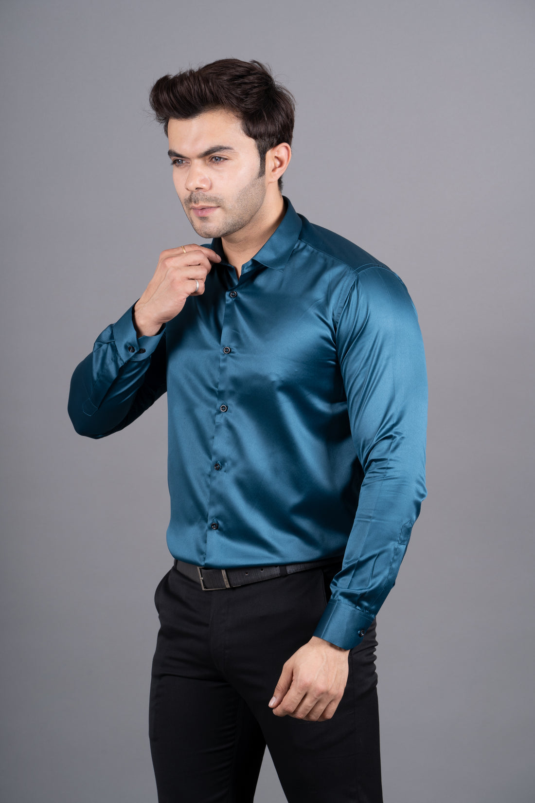 MEN'S SOLID SATIN SHIRT ( ROYAL BLUE)