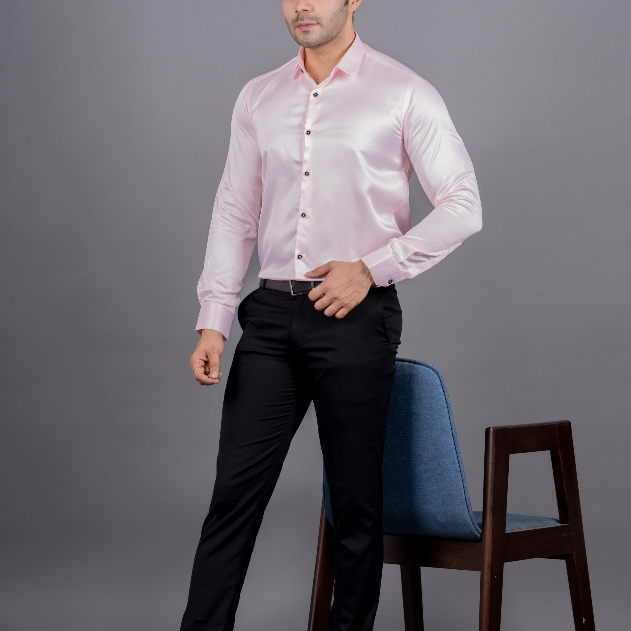 MEN'S SOLID SATIN SHIRT ( PINK)