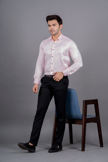 MEN'S SOLID SATIN SHIRT ( PINK)