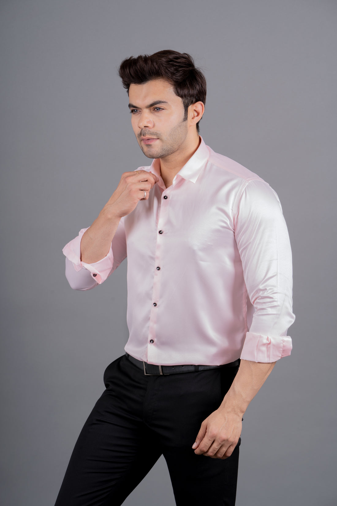 MEN'S SOLID SATIN SHIRT ( PINK)