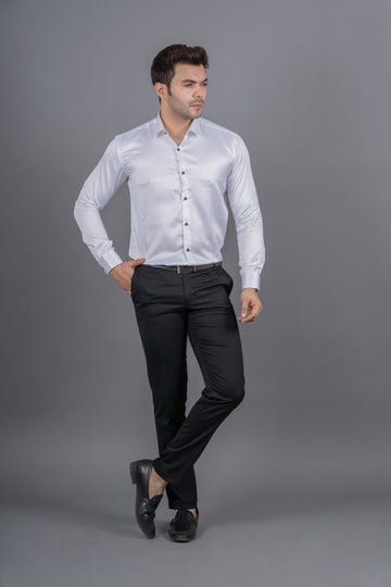 MEN'S SOLID SATIN SHIRT (WHITE )