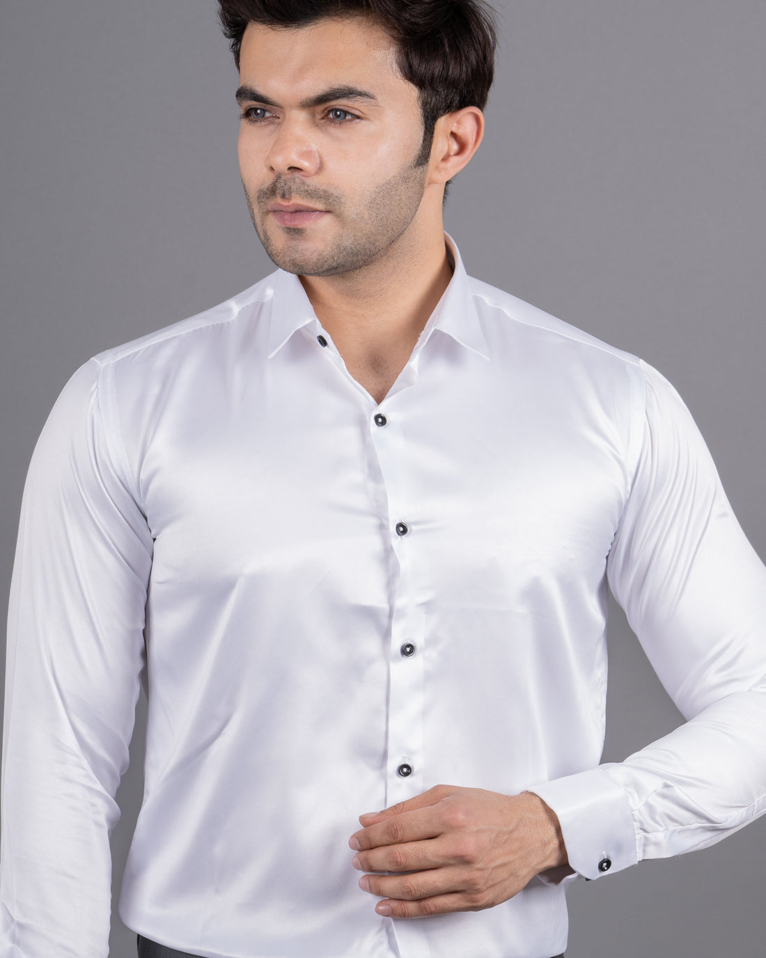 MEN'S SOLID SATIN SHIRT (WHITE )