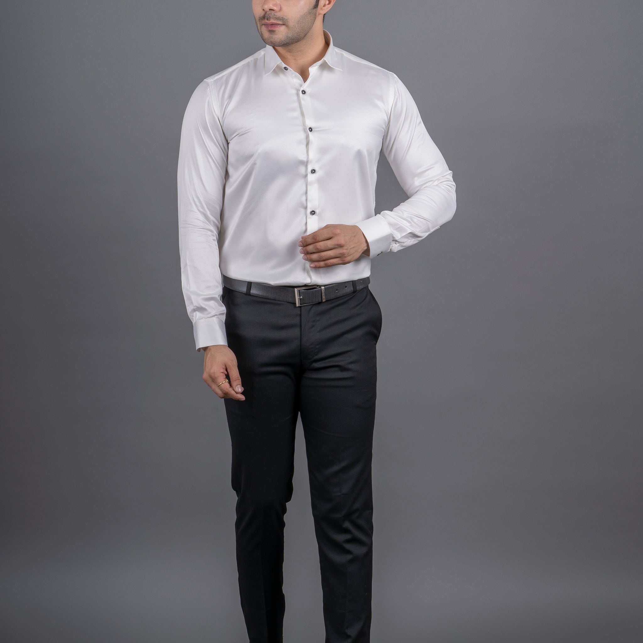 MEN'S SOLID SATIN SHIRT (OFF WHITE )