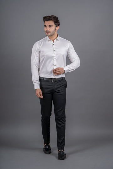 MEN'S SOLID SATIN SHIRT (OFF WHITE )