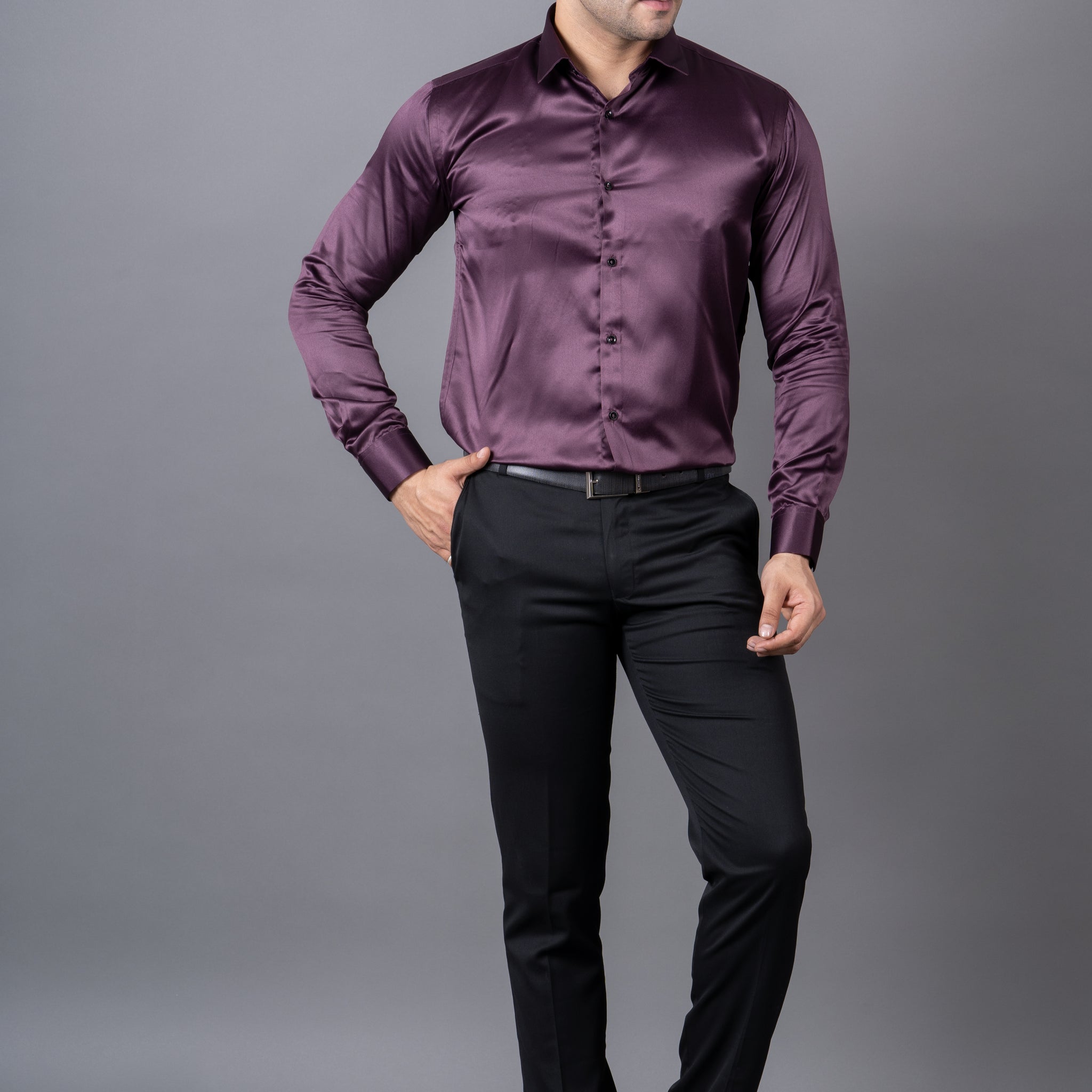 MEN'S SOLID SATIN SHIRT (PURPLE)