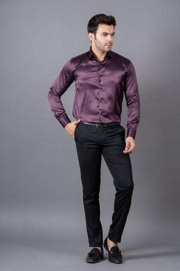 MEN'S SOLID SATIN SHIRT (PURPLE)