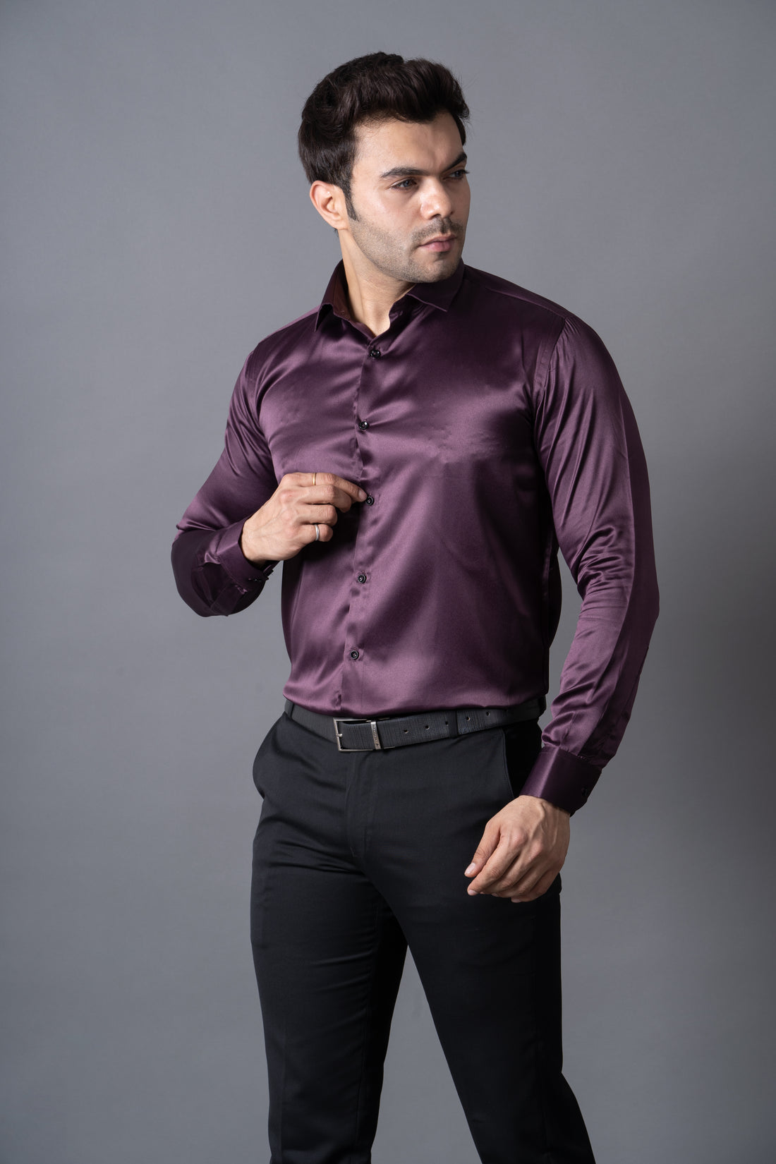 MEN'S SOLID SATIN SHIRT (PURPLE)