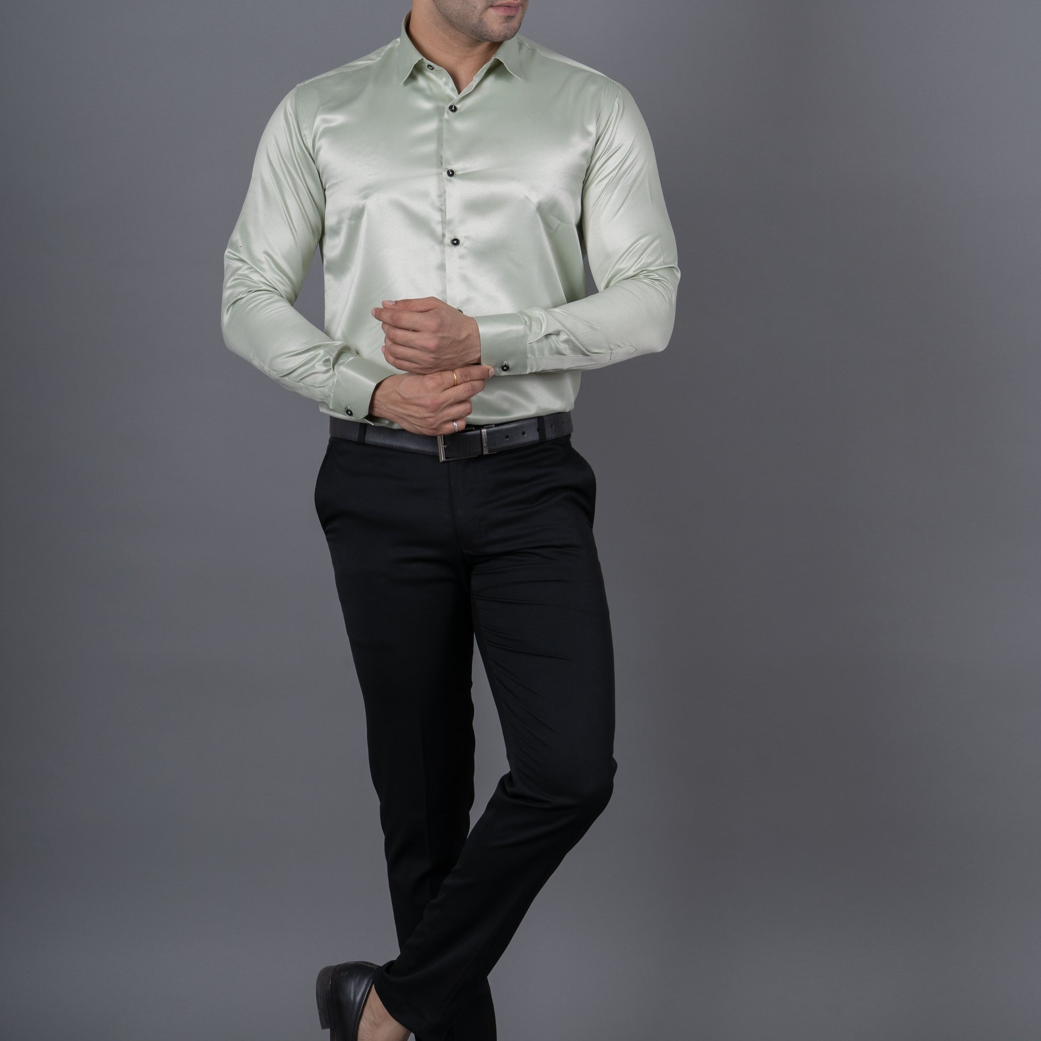 MEN'S SOLID SATIN SHIRT (LIGHT GREEN)