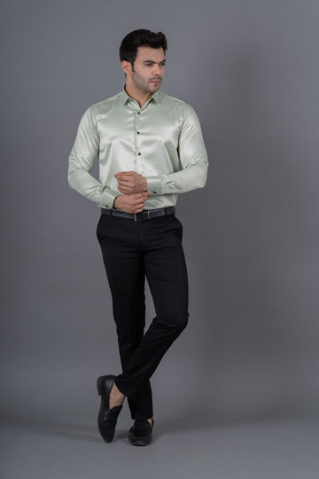 MEN'S SOLID SATIN SHIRT (LIGHT GREEN)