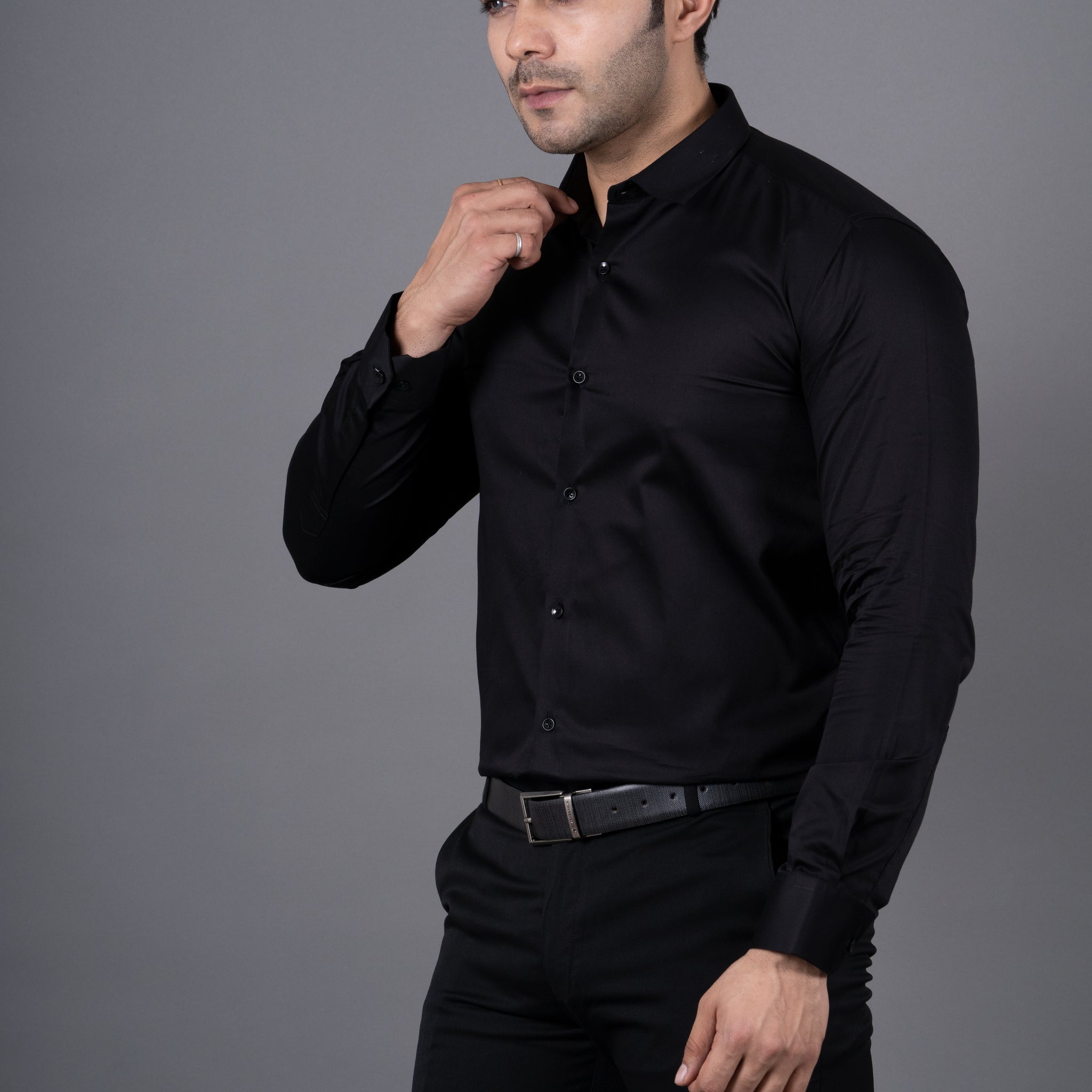 MEN'S COTTON SATIN SHIRT ( BLACK )