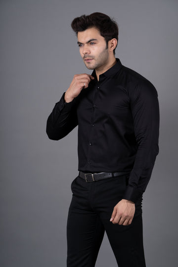 MEN'S COTTON SATIN SHIRT ( BLACK )