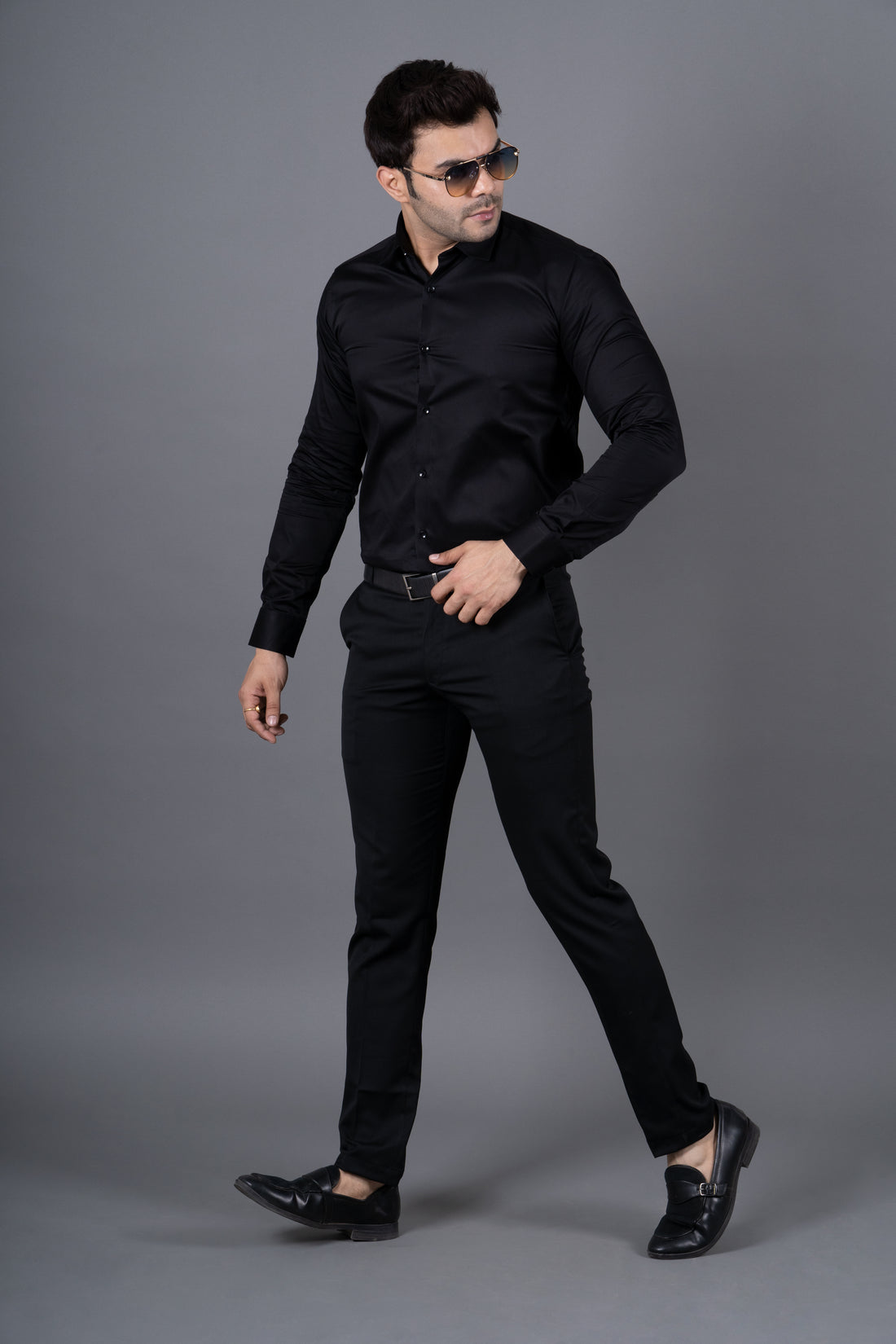 MEN'S COTTON SATIN SHIRT ( BLACK )