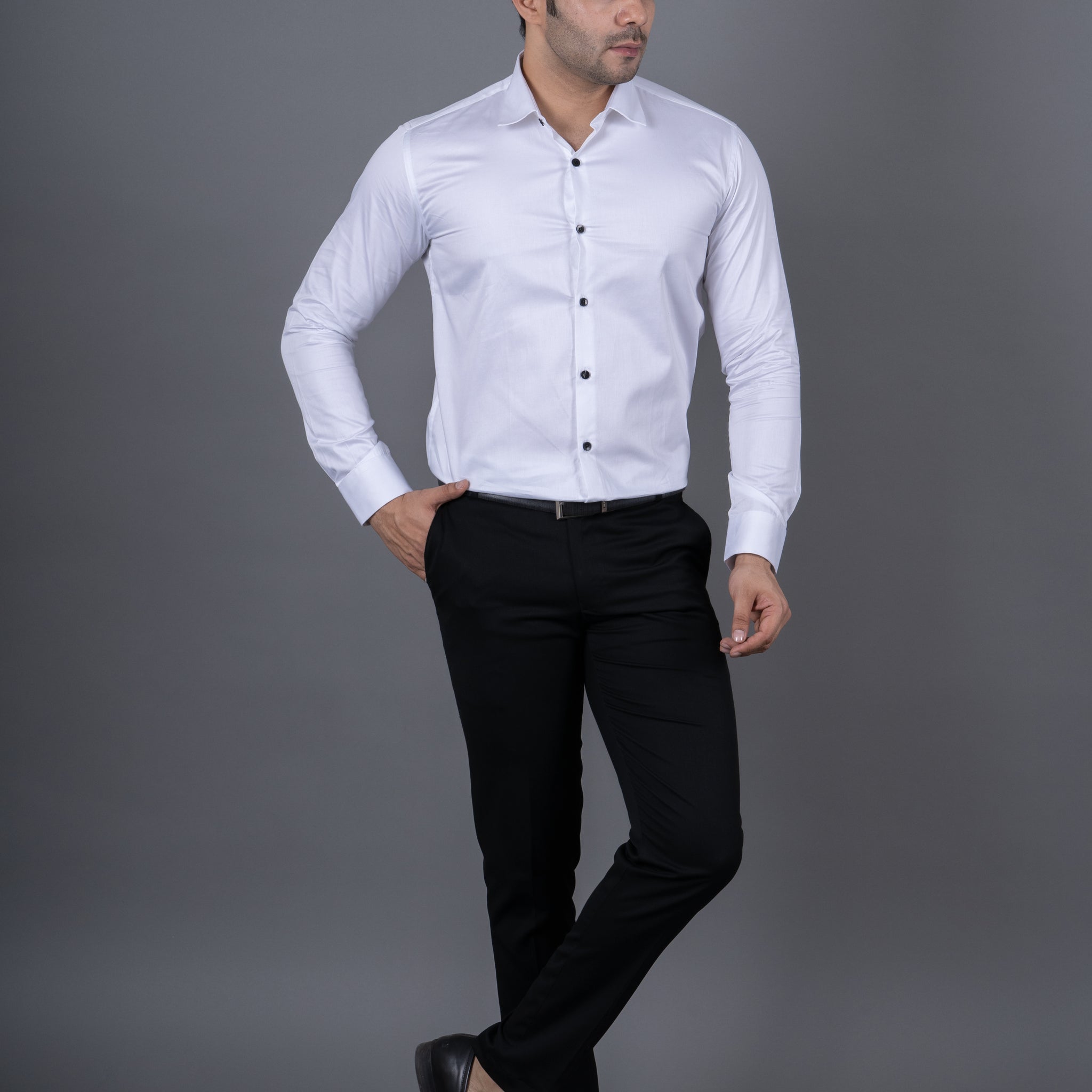 MEN'S COTTON SATIN SHIRT ( WHITE )