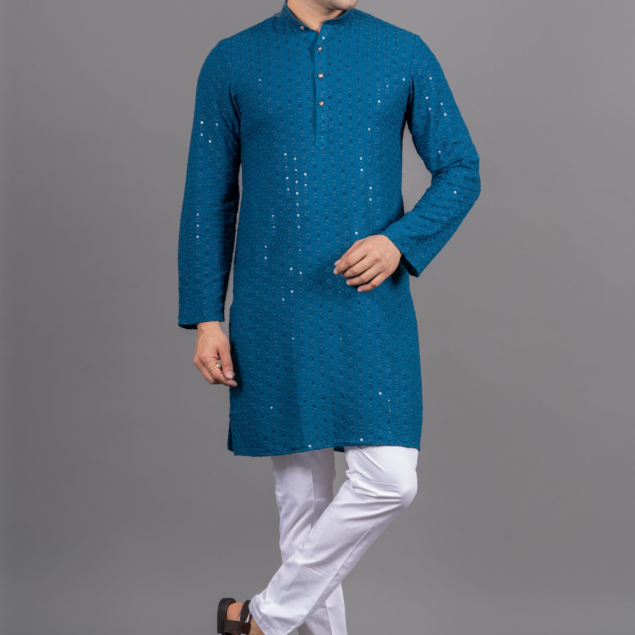 MEN'S SOLID SEQUENCE KURTA (ROYAL BLUE)