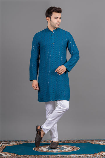 MEN'S SOLID SEQUENCE KURTA (ROYAL BLUE)