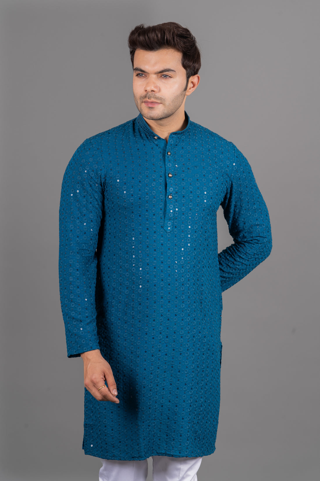 MEN'S SOLID SEQUENCE KURTA (ROYAL BLUE)