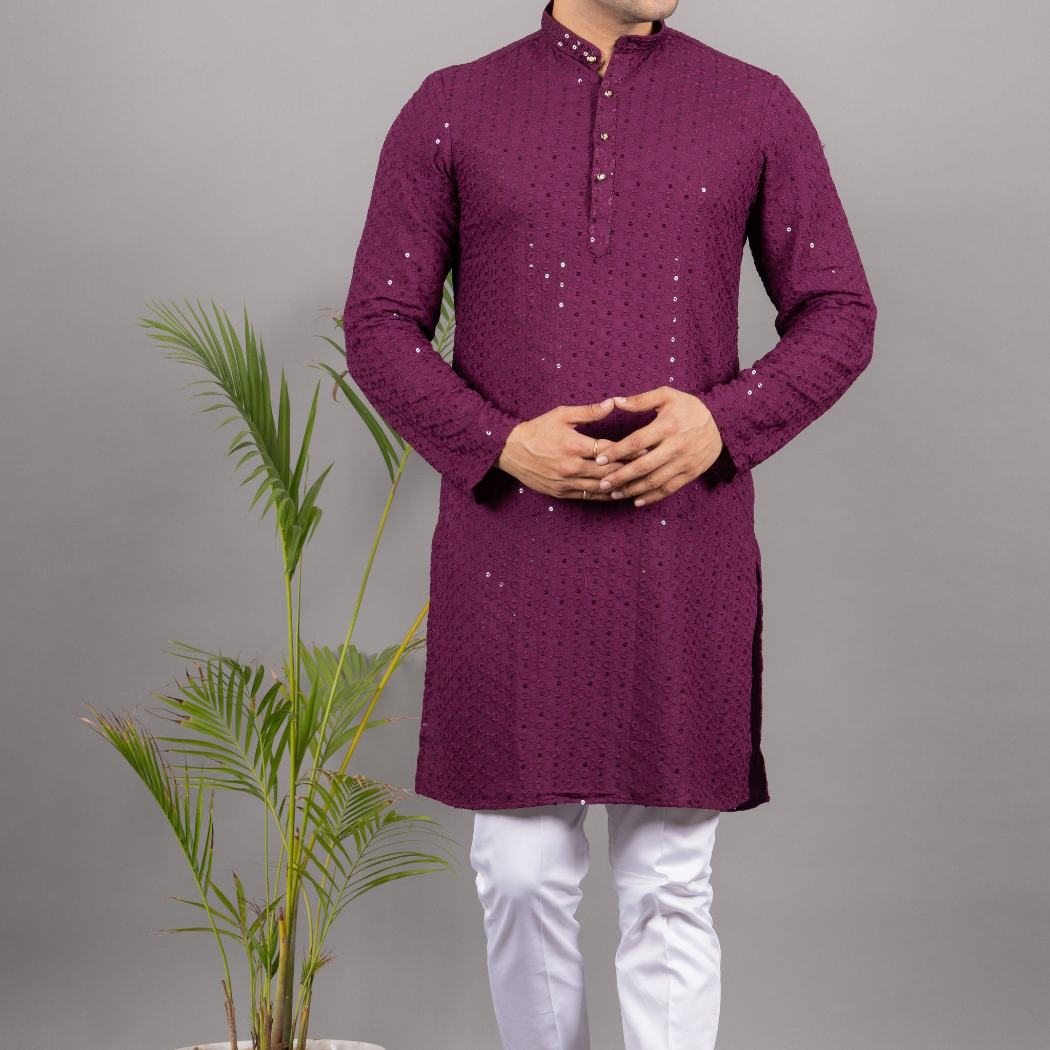 MEN'S SOLID SEQUENCE KURTA ( PURPLE )