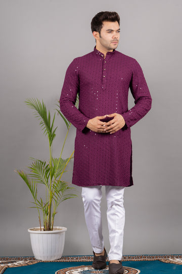 MEN'S SOLID SEQUENCE KURTA ( PURPLE )