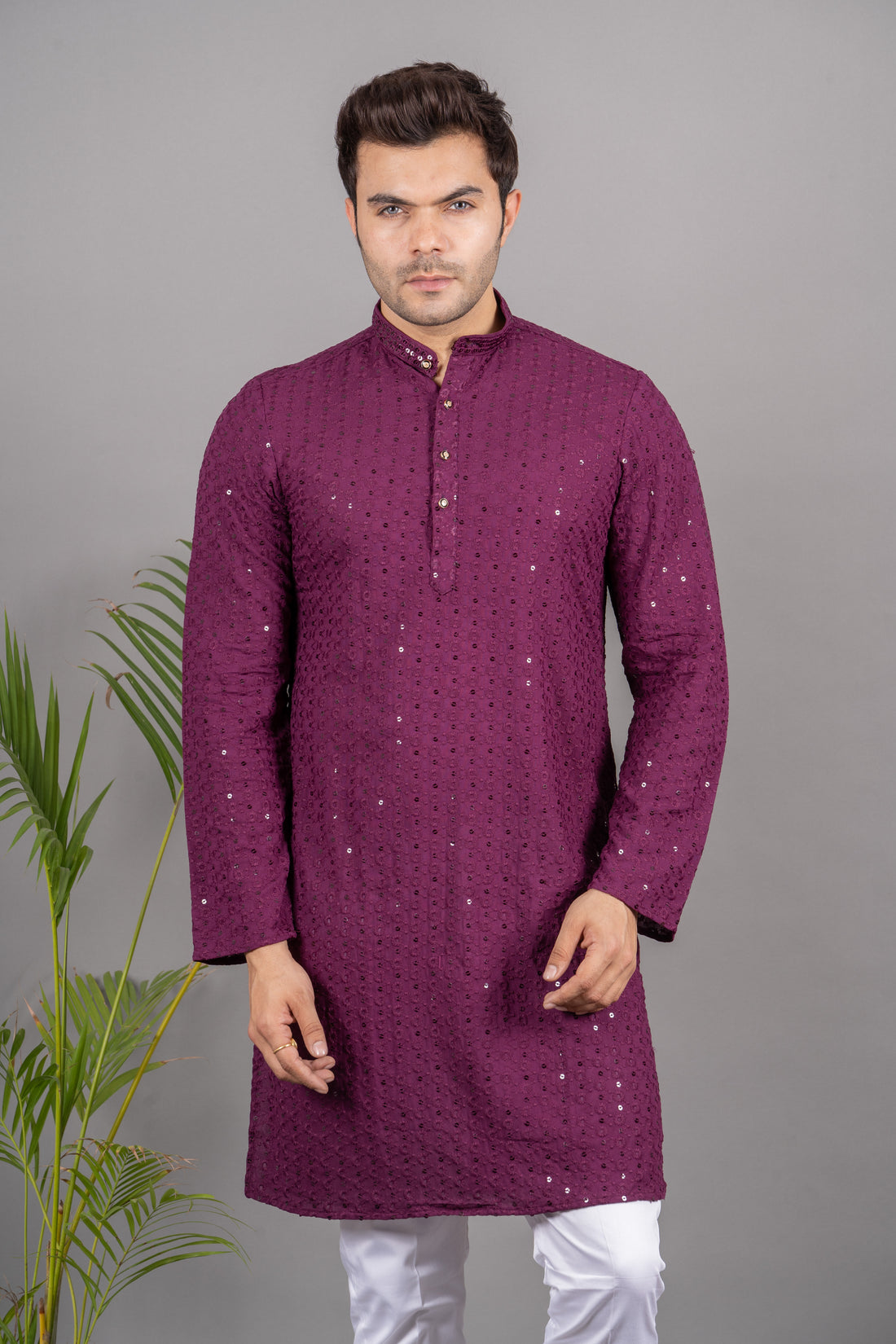 MEN'S SOLID SEQUENCE KURTA ( PURPLE )