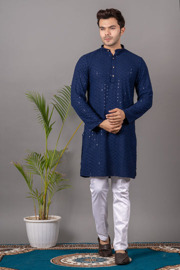 MEN'S SOLID SEQUENCE KURTA (NAVY BLUE)